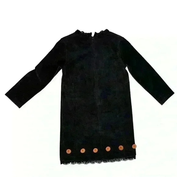 Pottery Barn‎ Velvet Black and Orange Polka Dress Size 4T - Picture 4 of 5